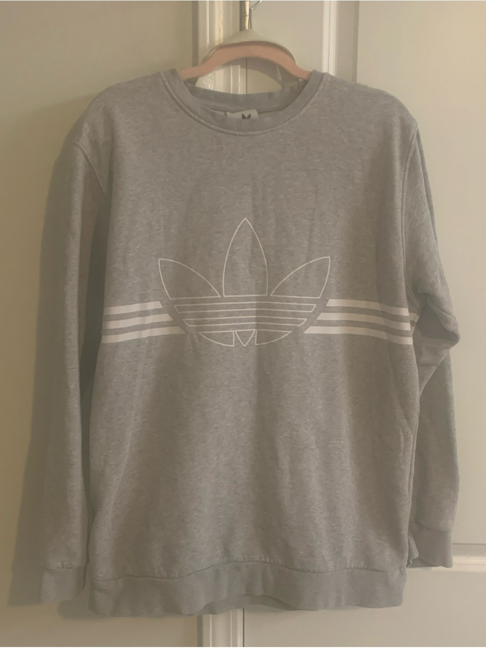 Adidas Womens Trefoil Crewneck Sweatshirt in Gray Size L Good Condition